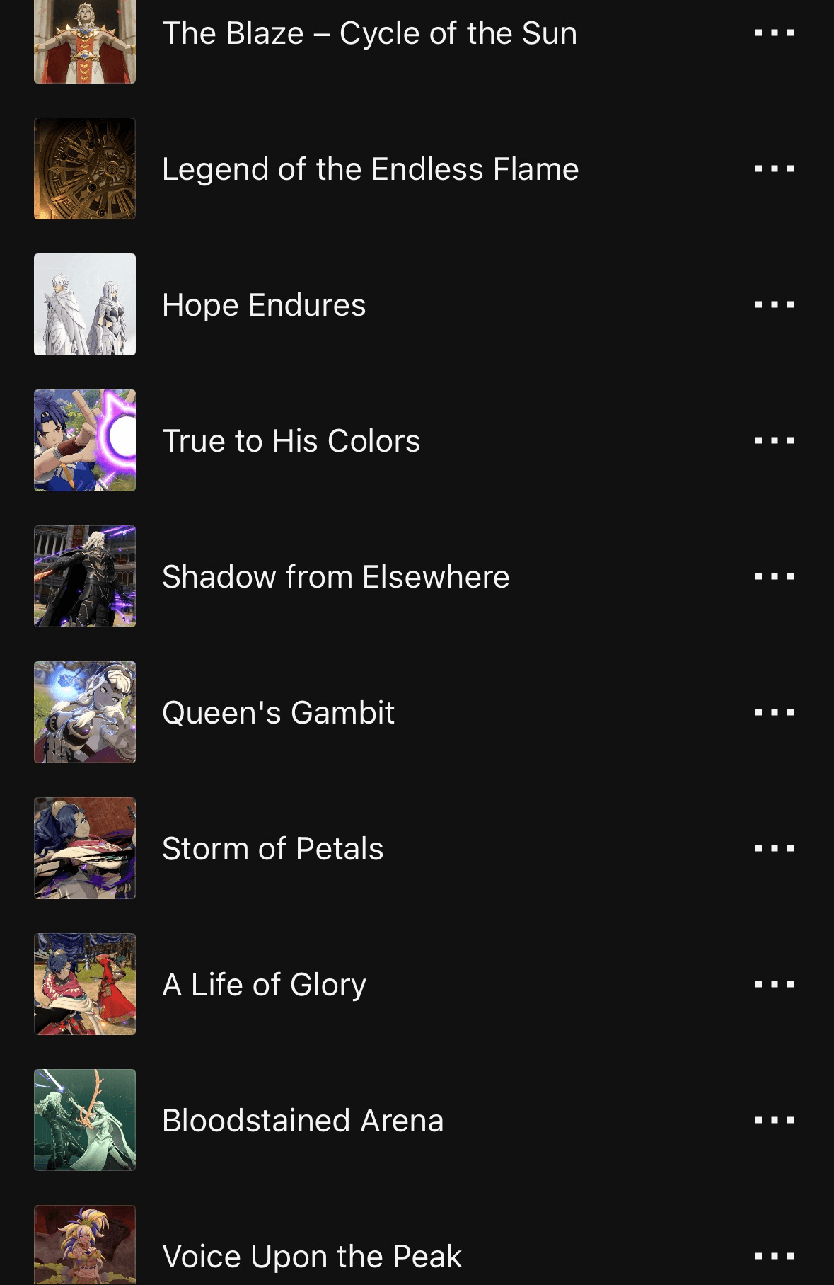 The tracklist for Fire Emblem: Fortune's Weave's Special Release on Nintendo Music, containing 10 tracks previewing the game's soundtrack.