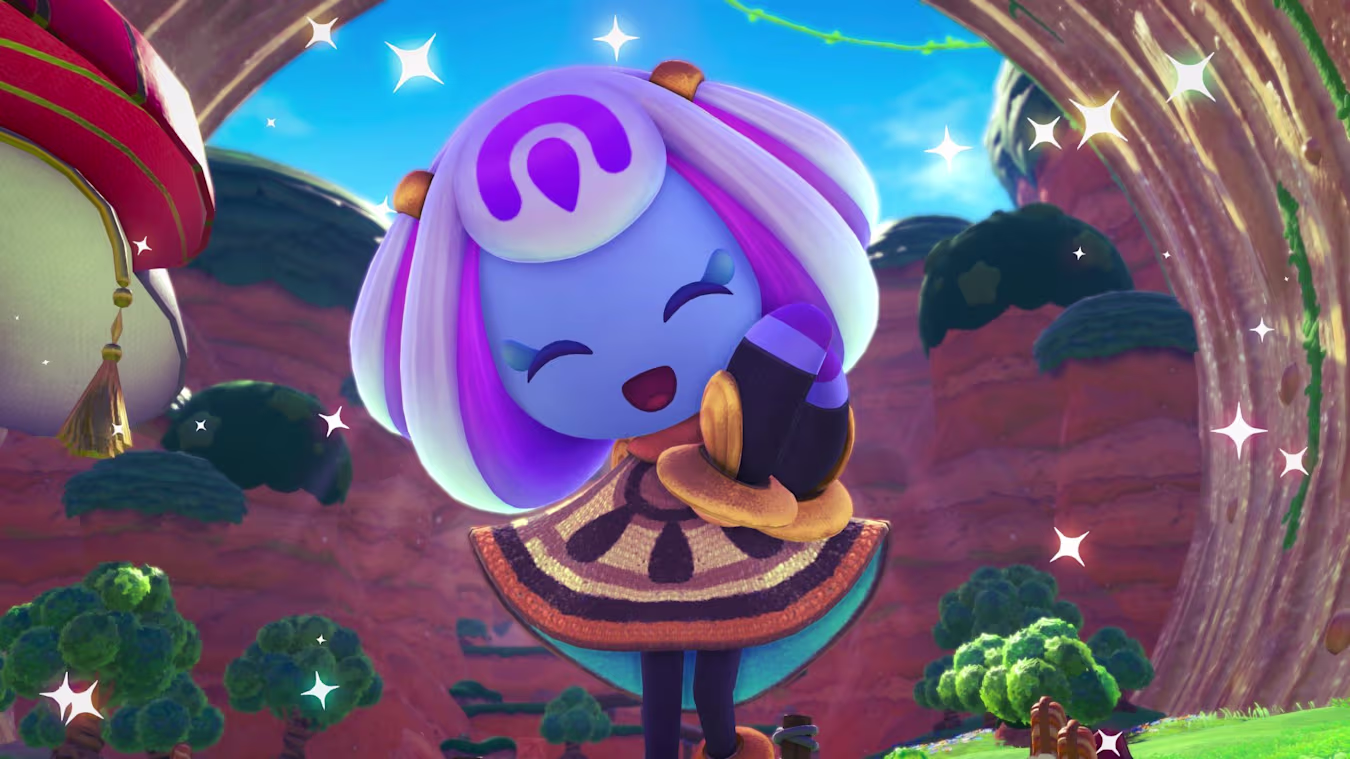 A screenshot from Kirby and the World Beyond, showing new, unnamed companion Kirby will have for this adventure.