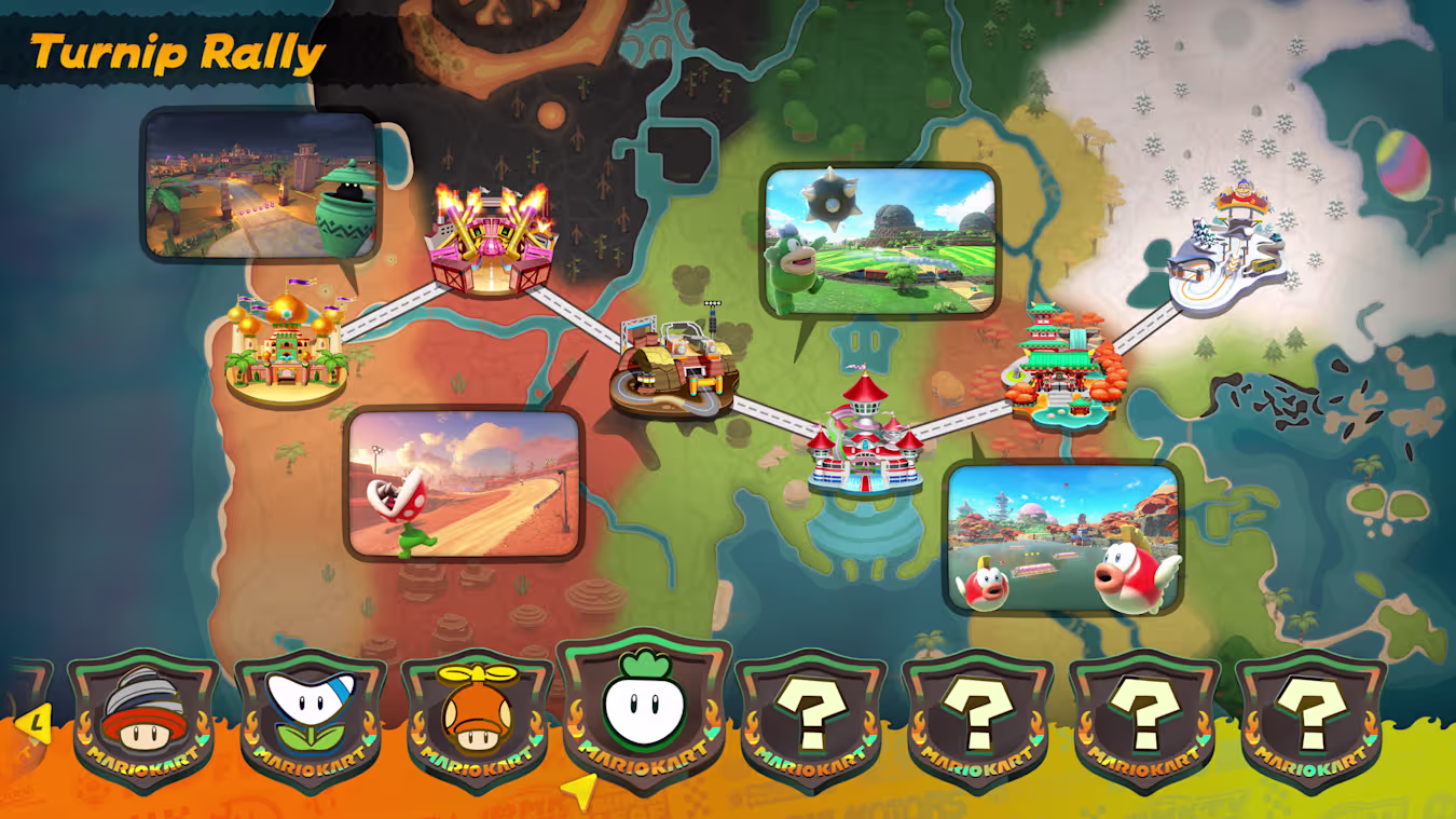 A screenshot of the route for the newly added Turnip Rally in Mario Kart World.